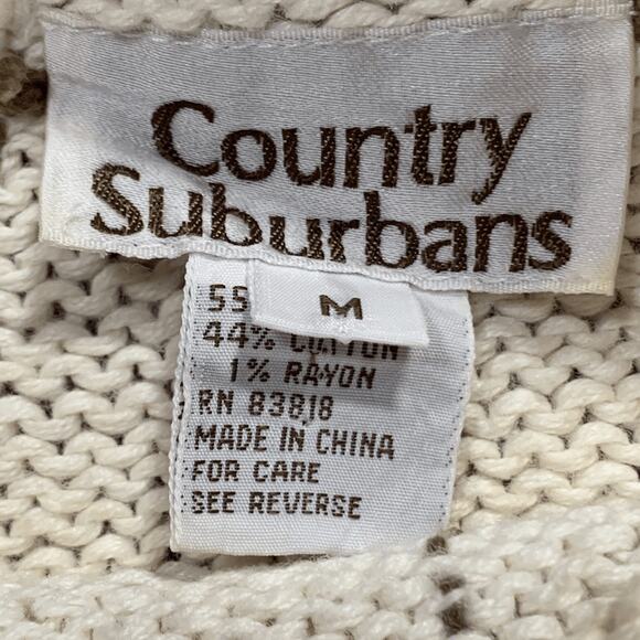 Vintage Women’s Country Suburbans Sweater Cream Floral Mock Neck Knit Medium - Picture 8 of 10